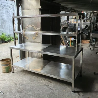 BÀN INOX 2 TẦNG CÓ KỆ TRÊN