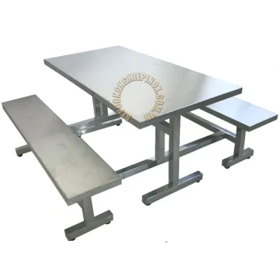 BÀN ĂN CÔNG NGHIỆP INOX DÍNH LIỀN BĂNG GHẾ